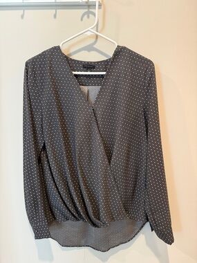 Ann Taylor Gray Dot Wrap-Front Blouse